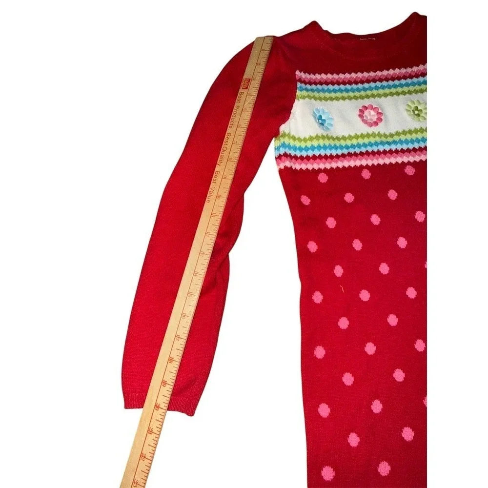 Gymboree Sweater Dress Girls M Red Polka‎ Dot Floral Applique L/S grandmacore